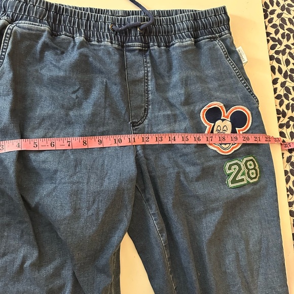 Disney Parks Her Universe Mickey Mouse Appliqué Patches Denim Joggers Pants L - Picture 13 of 16